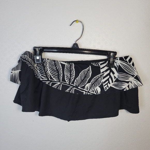 NWT Lauren Ralph Lauren Black/white side tie Bikini Bottom skirt Leaf Print S 12 - Picture 5 of 14